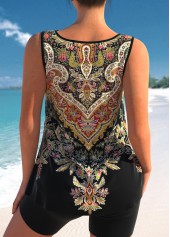 Metal Ring Tribal Print Black Tankini Top-No Bottom | picture 2