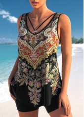 Metal Ring Tribal Print Black Tankini Top-No Bottom | picture 3