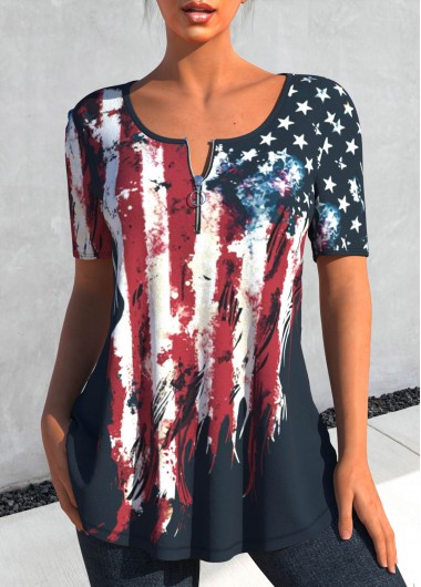 Multi Color Zipper Flag Print T Shirt | modlily.com - USD 9.98