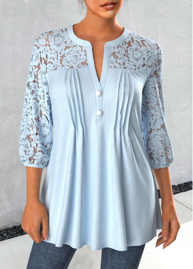  Modlily-Women's Clothing > Tops > Blouses&Shirts-COLOR-Light Blue