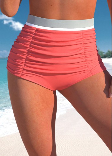women clothes image of High Waisted Coral Ruched Bikini Bottom