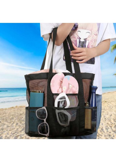 women clothes image of Black Color Mesh Detail Open Hand Bag