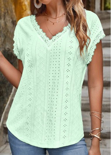 women clothes image of Mint Green Lace Short Sleeve T Shirt
