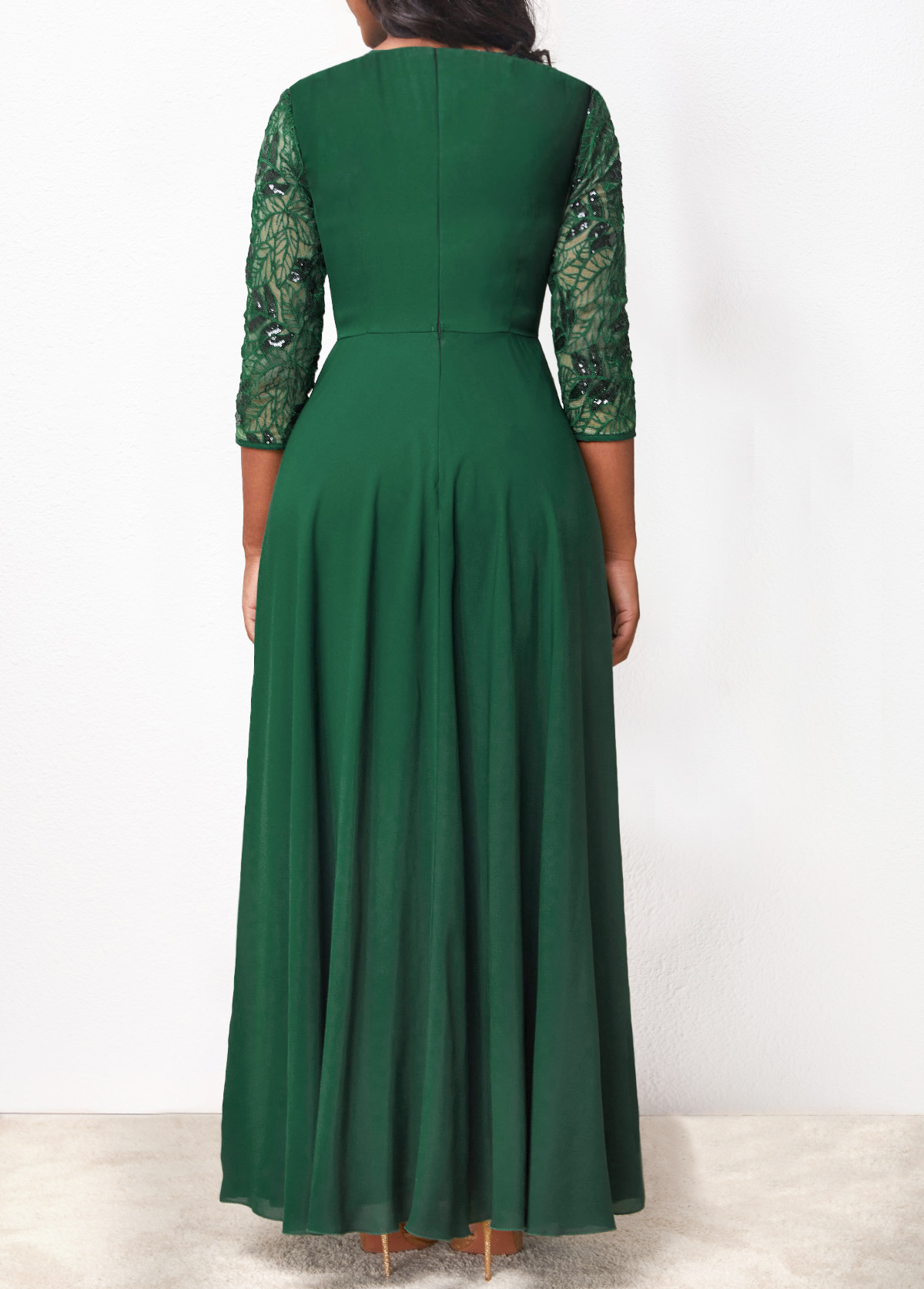 Blackish Green Lace Sequin Maxi Dress