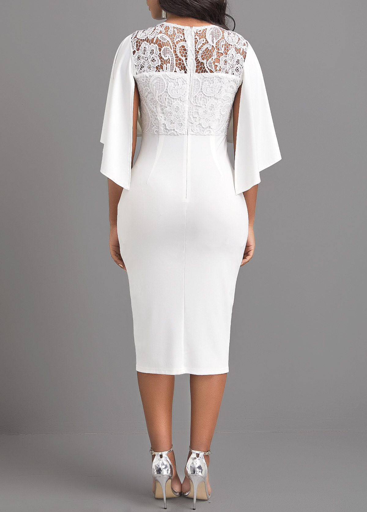 White Lace Half Sleeve Bodycon Dress