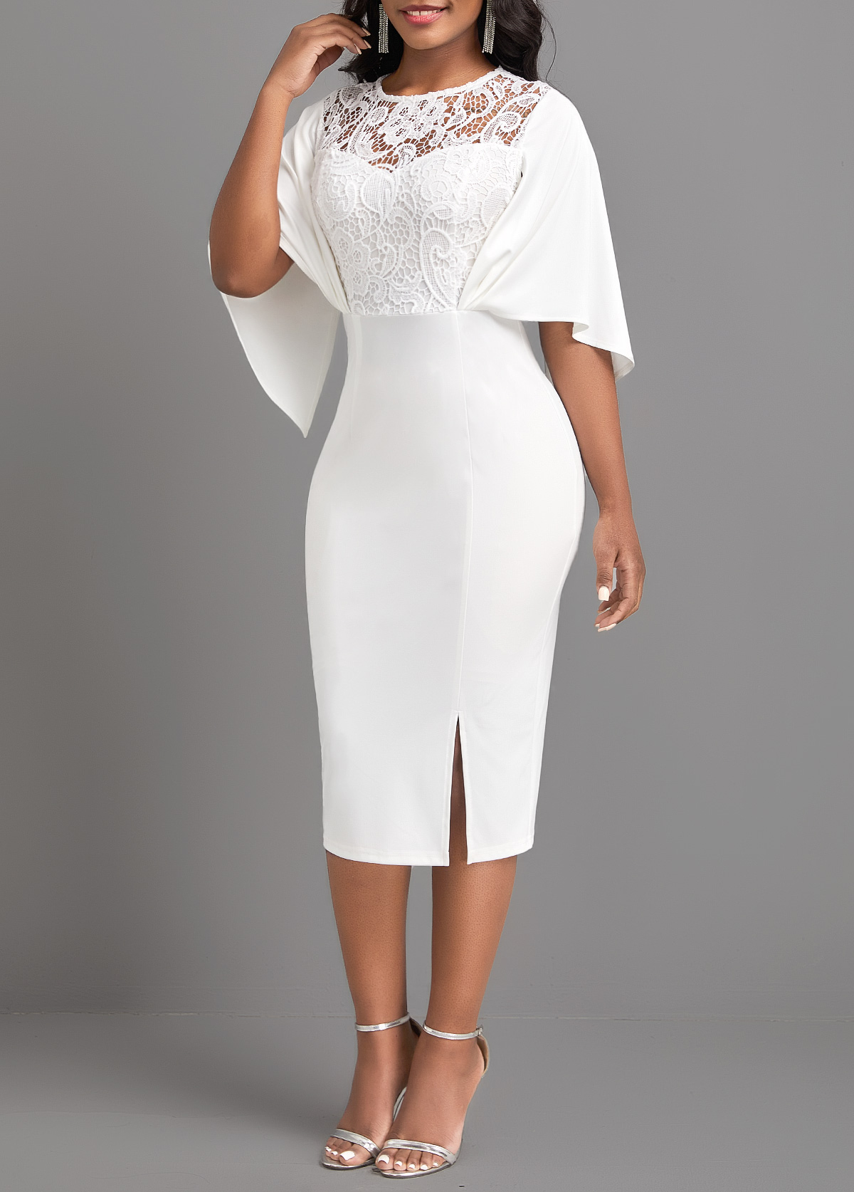 White Lace Half Sleeve Bodycon Dress