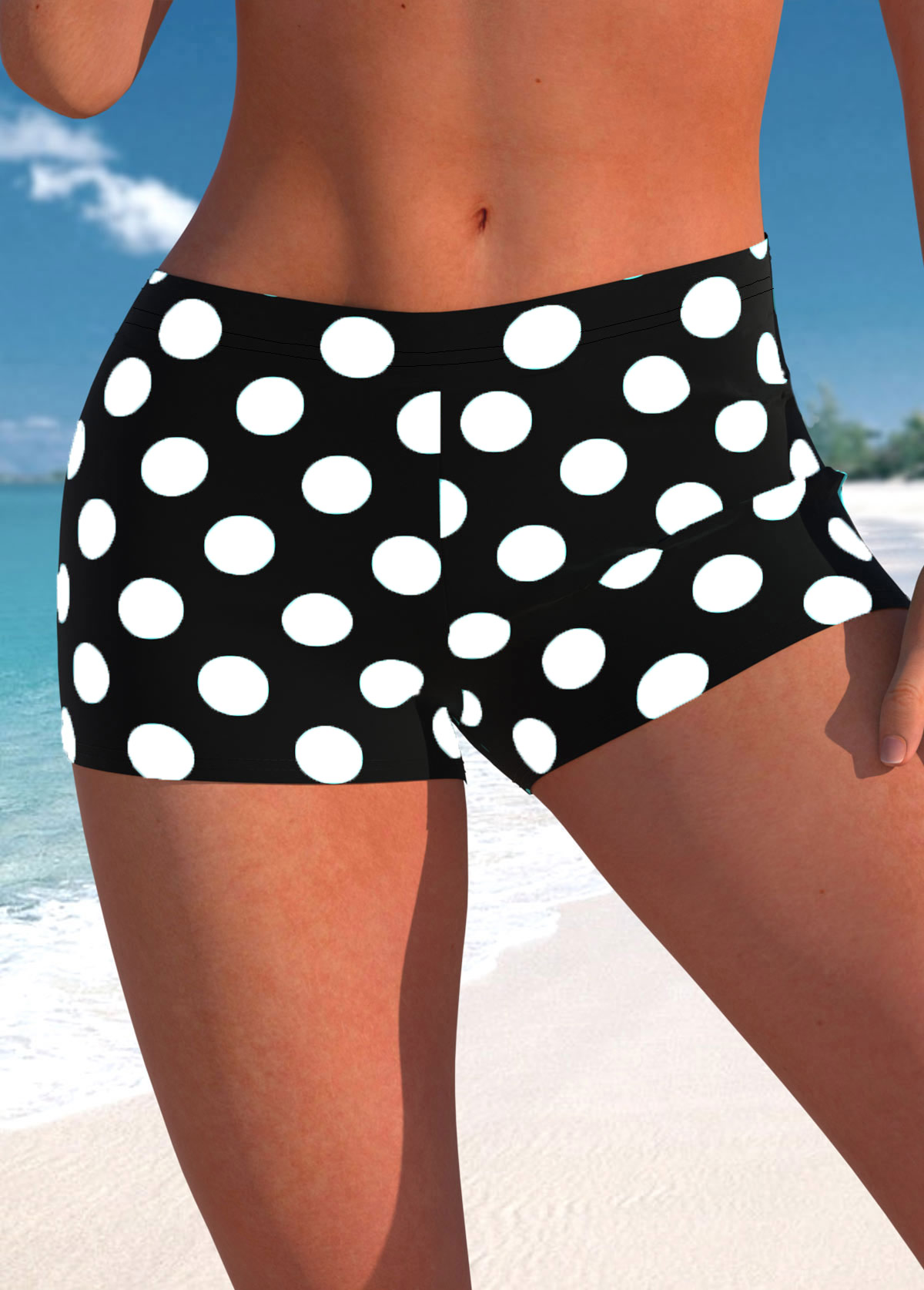 Mid Waisted Polka Dot Black Swim Shorts