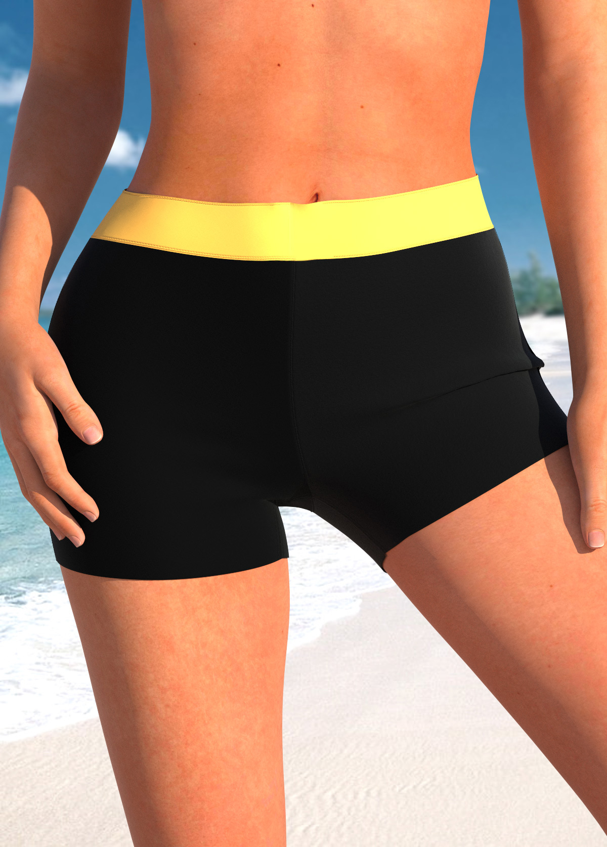 Mid Waisted Yellow Contrast Swim Shorts