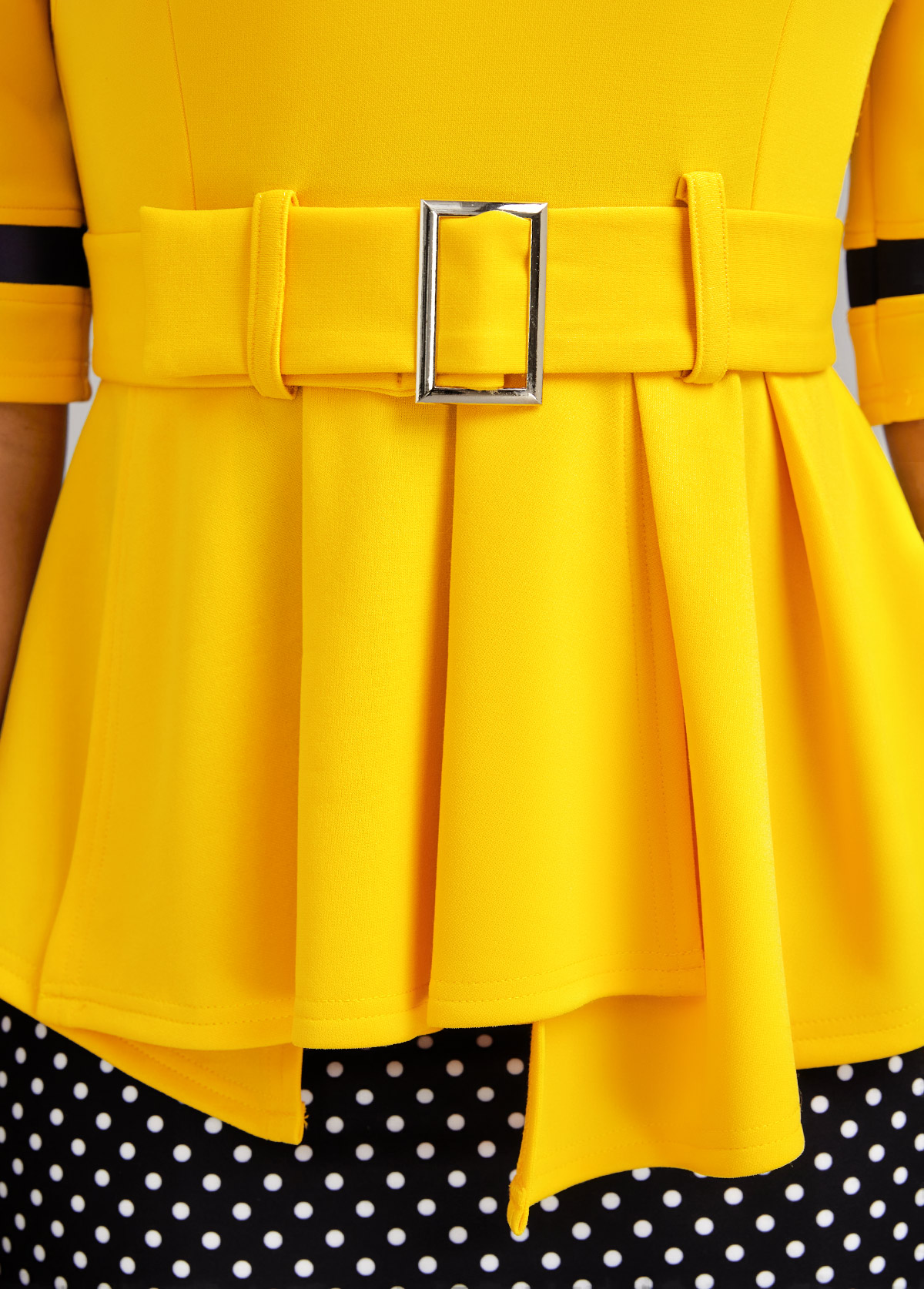 Yellow Patchwork Polka Dot Belted Bodycon Dress