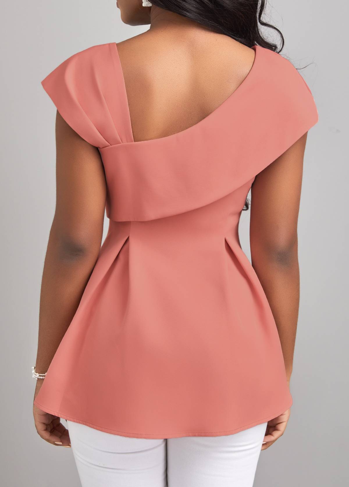 Pink Short Sleeve Asymmetrical Neck Blouse