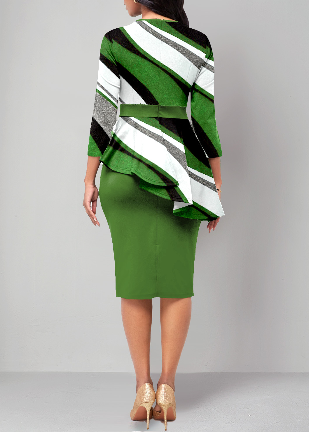 Green Fake 2in1 Geometric Print Dress