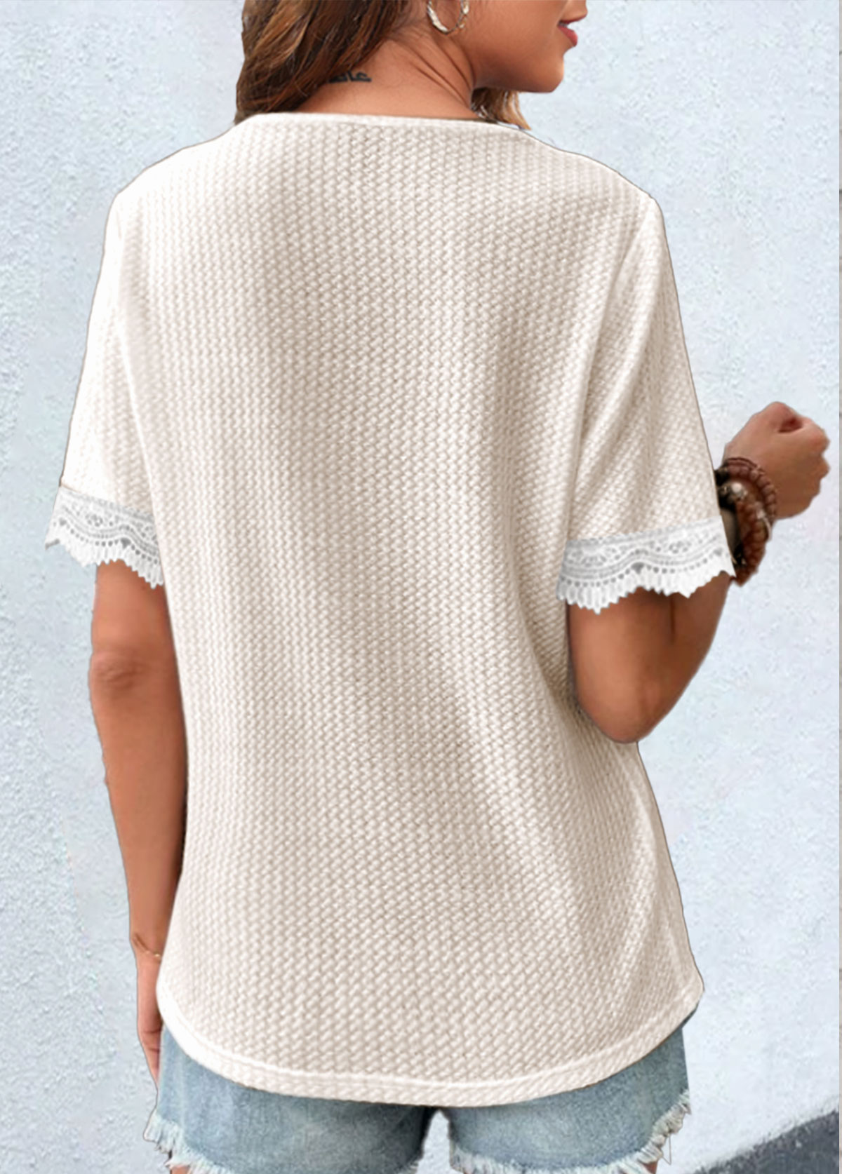 Raw White Lace Short Sleeve T Shirt