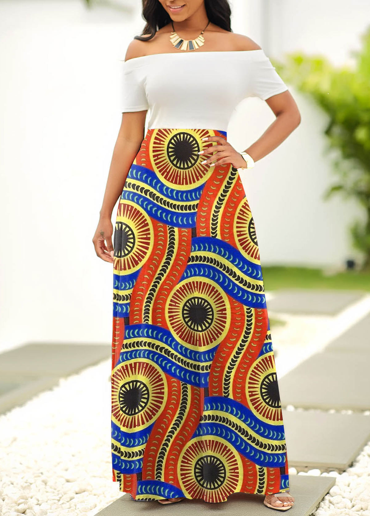 Multi Color Patchwork Tribal Print Maxi Dress