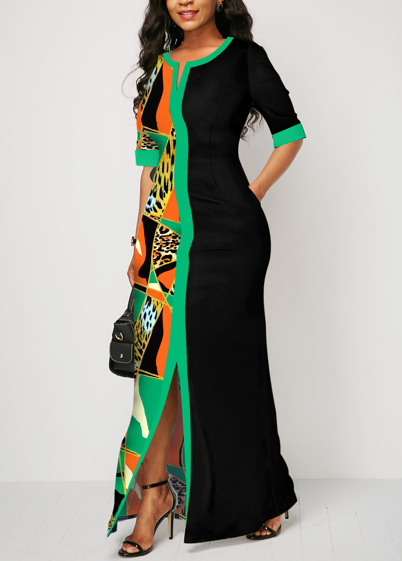 Multi Color Split Leopard Maxi Dress