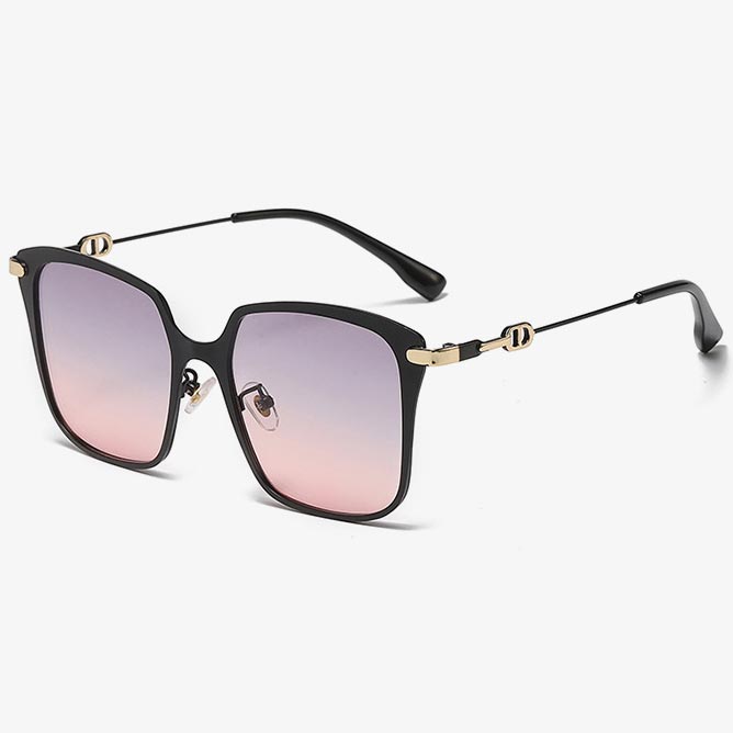 Pink Geometric Ombre Plastic Contrast Sunglasses