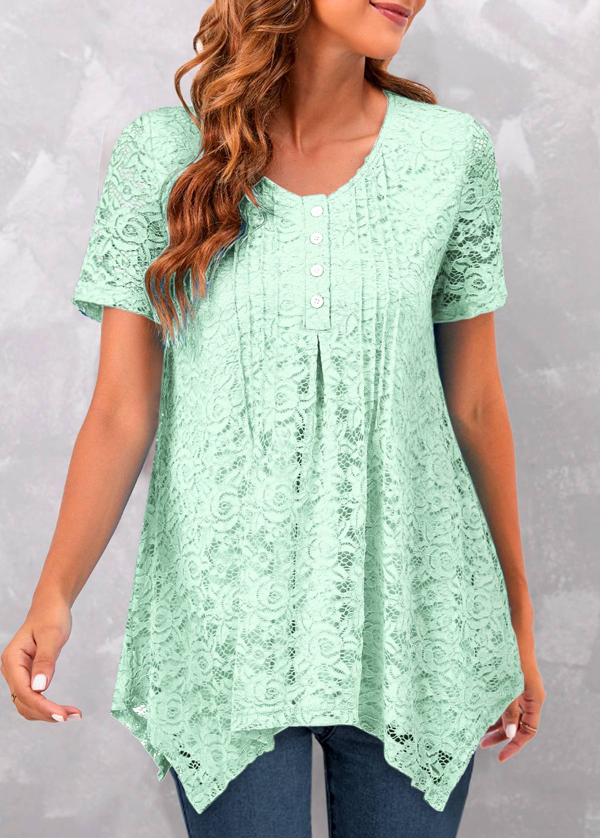Mint Green Tuck Stitch Short Sleeve T Shirt | modlily.com - USD 24.99