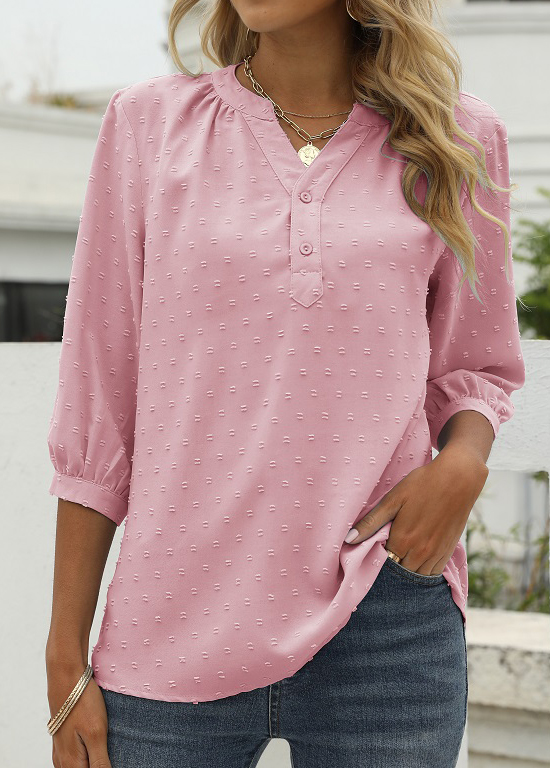 Pink Split Neck 3/4 Sleeve T Shirt