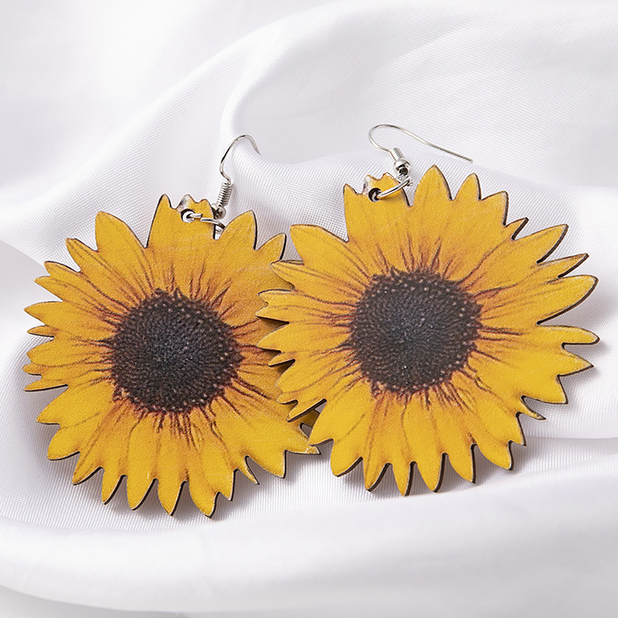 Ginger Sunflower Print Faux Leather Earrings