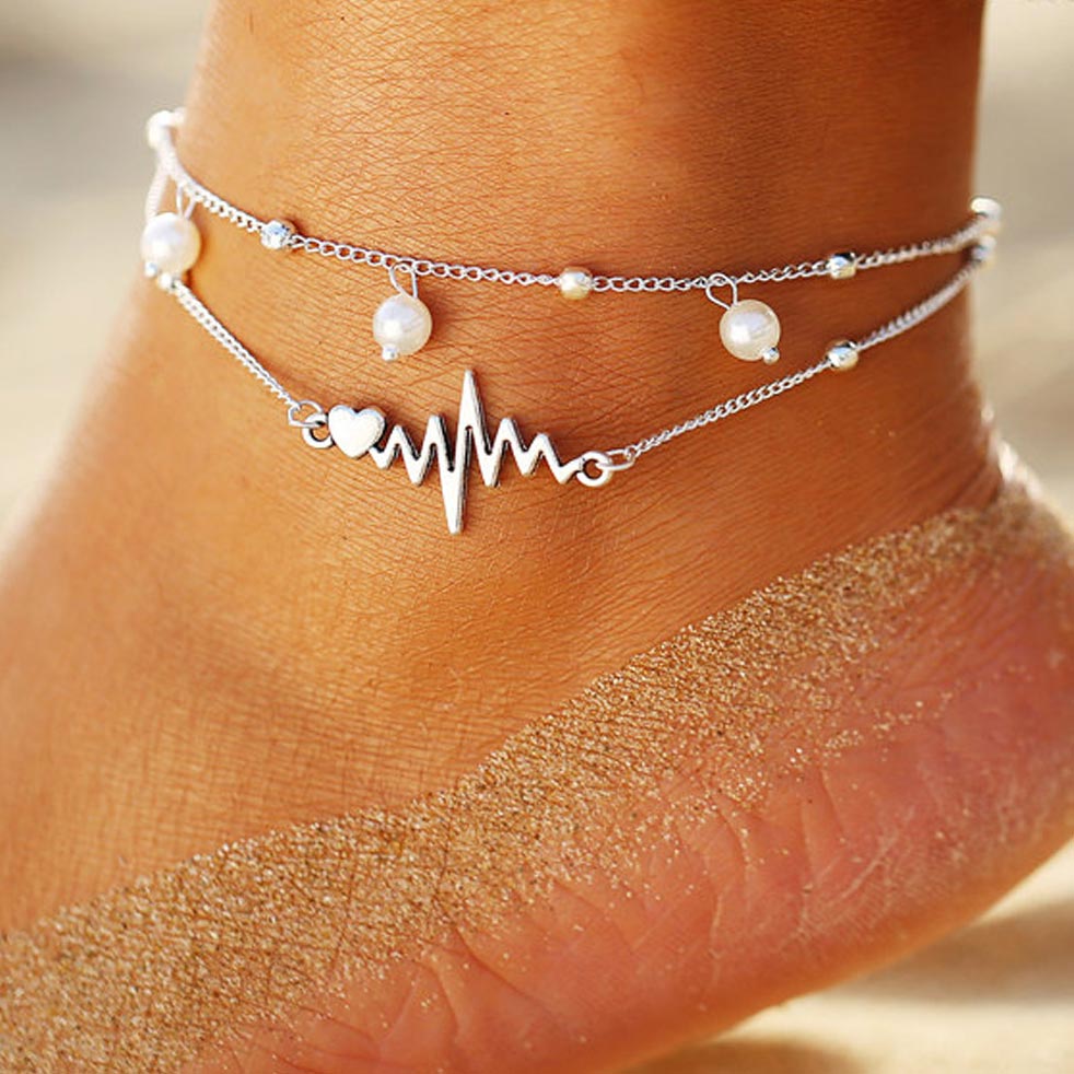 Silvery Detail White Pearl Design Anklet