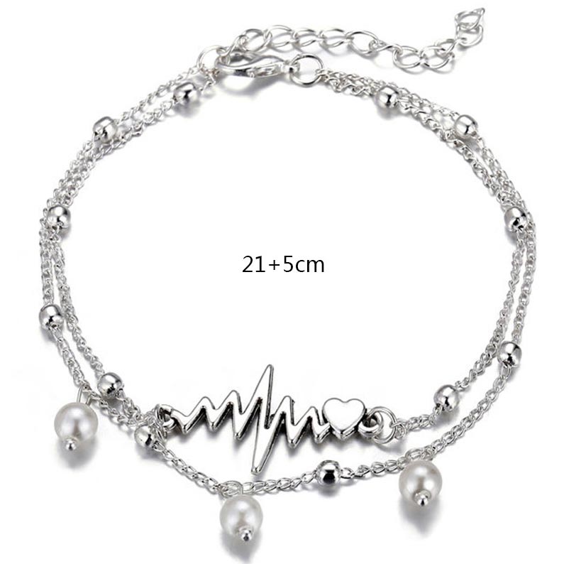 Silvery Detail White Pearl Design Anklet