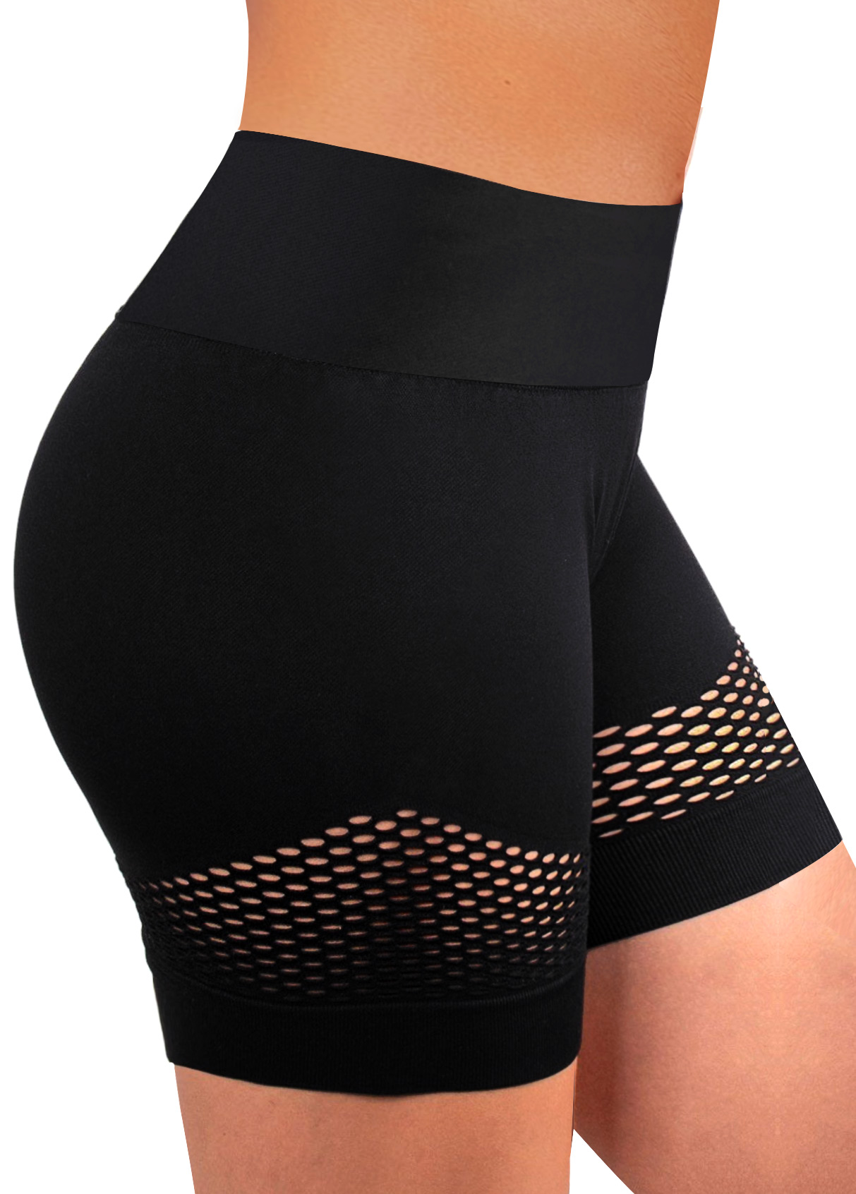 Hollow Out High Waisted Black Swim Shorts | picture 