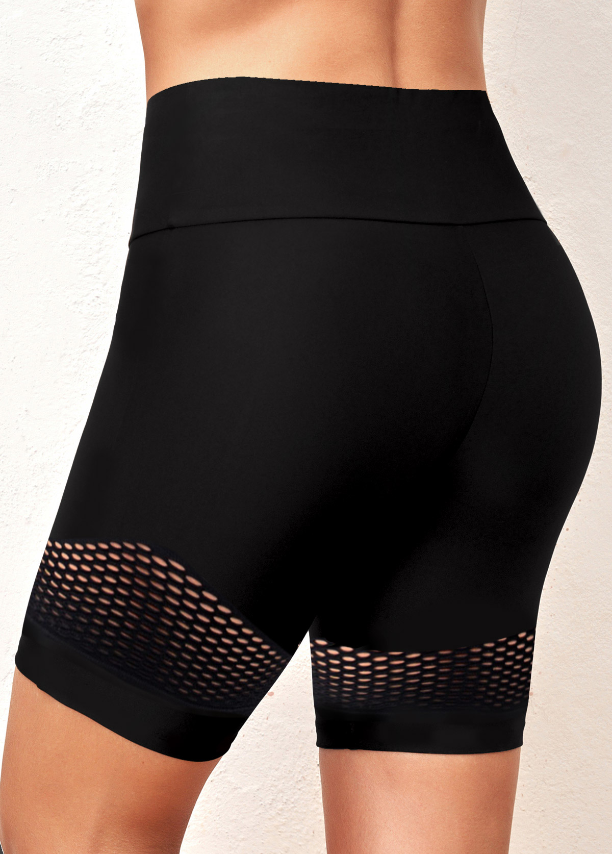 Hollow Out High Waisted Black Swim Shorts | picture 