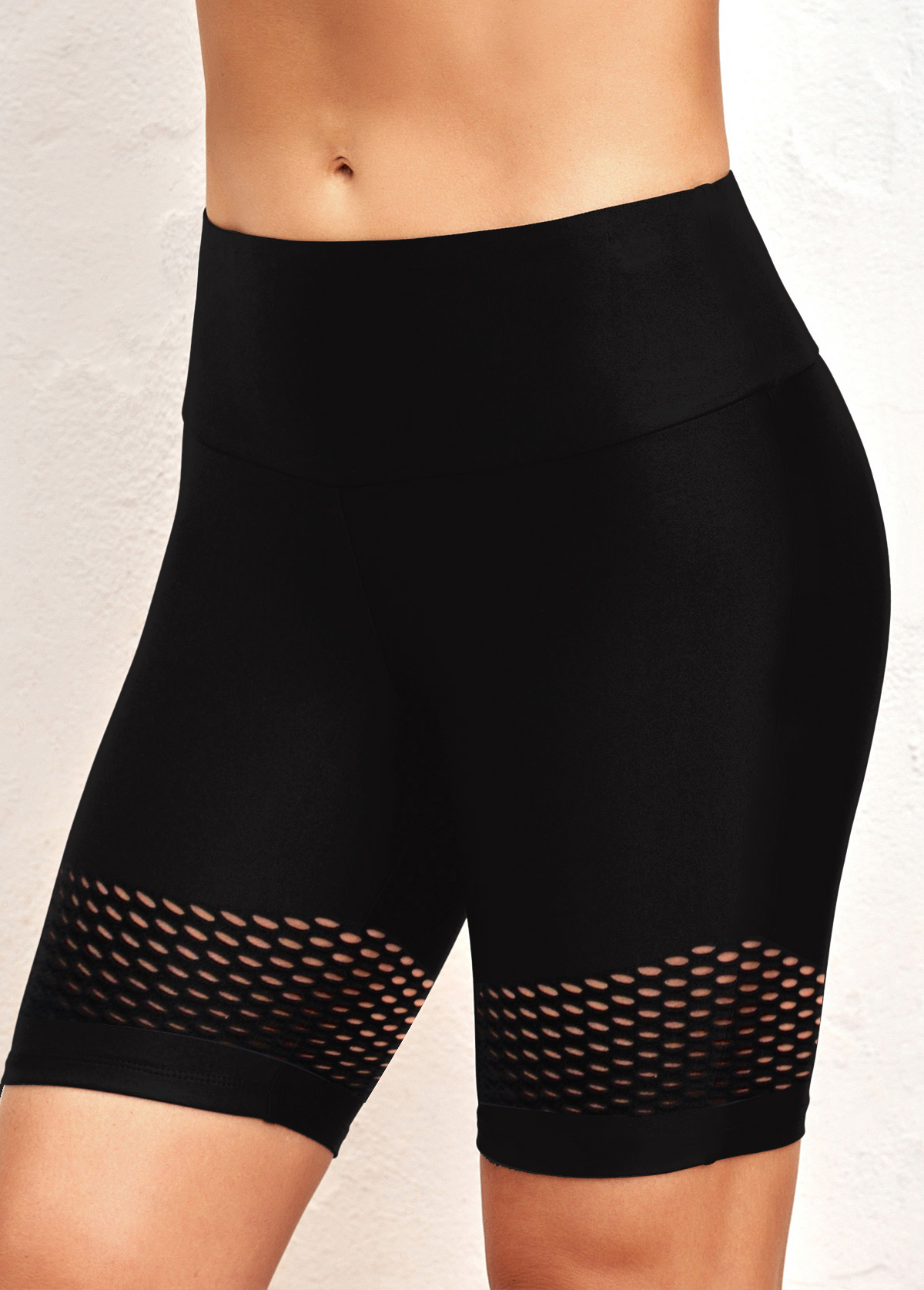 Hollow Out High Waisted Black Swim Shorts | picture 