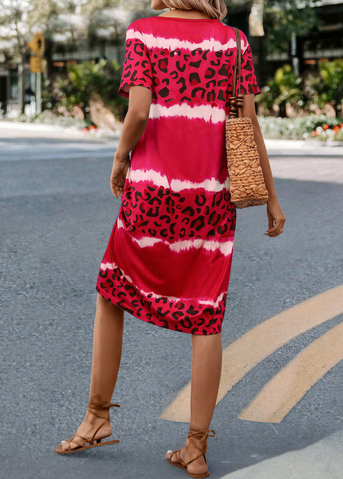 Hot Pink Leopard Short Sleeve Dress