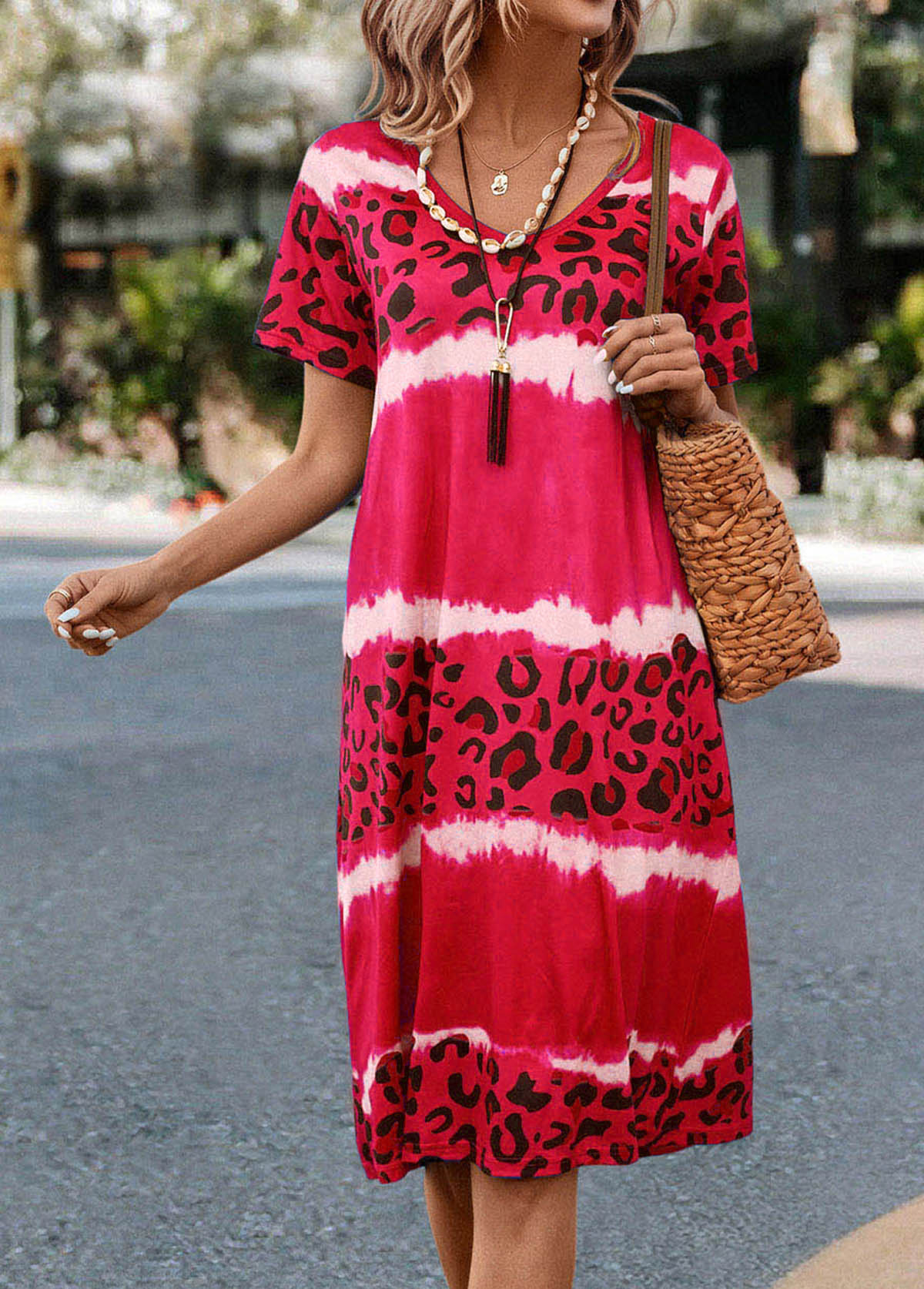 Hot Pink Leopard Short Sleeve Dress | picture 