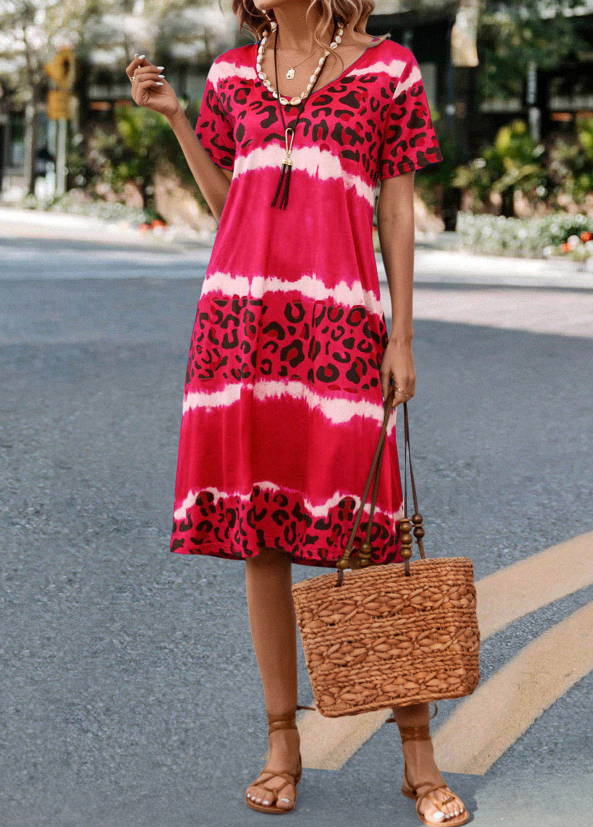 Hot Pink Leopard Short Sleeve Dress | picture 