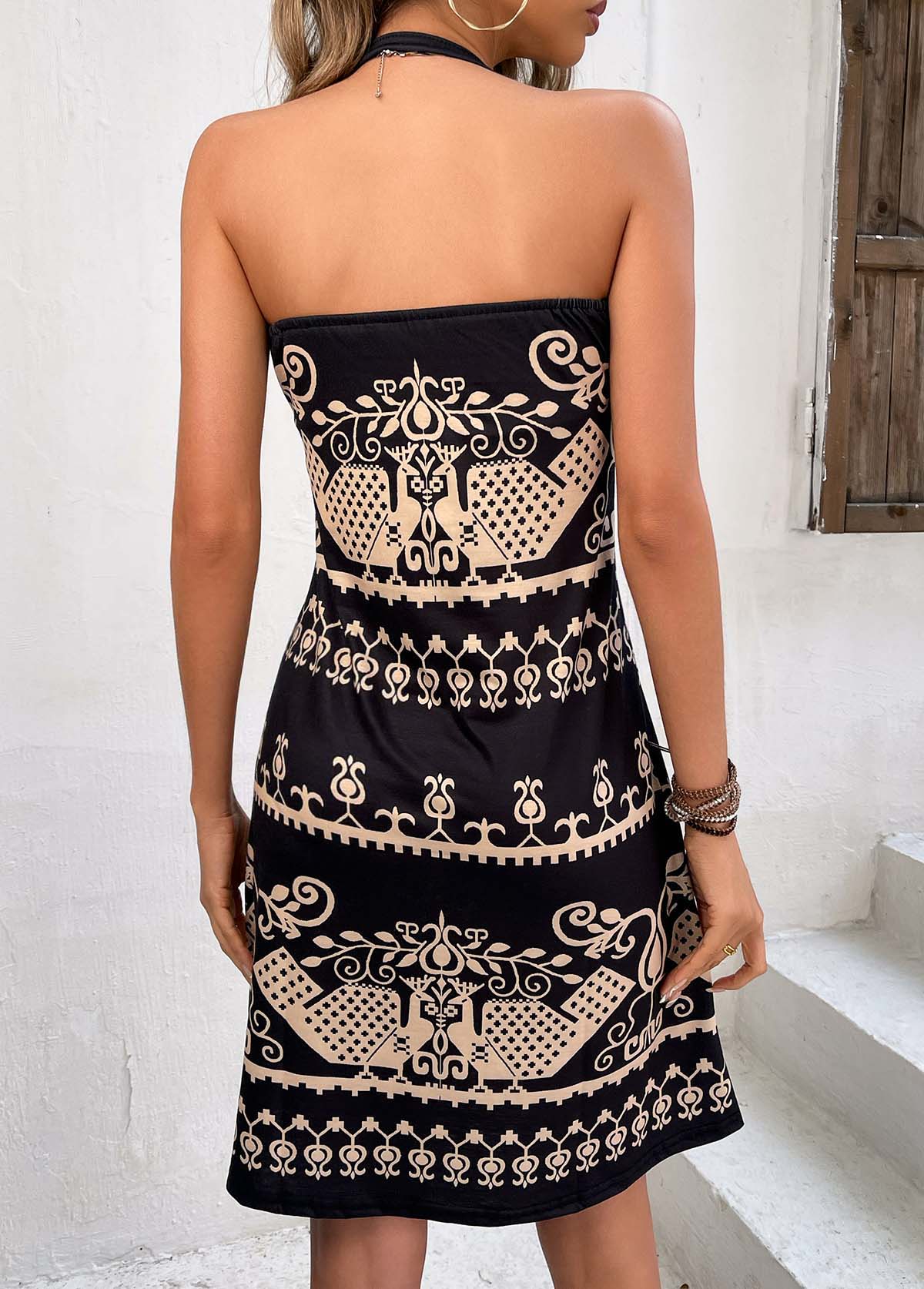 Black Criss Cross Tribal Print Dress