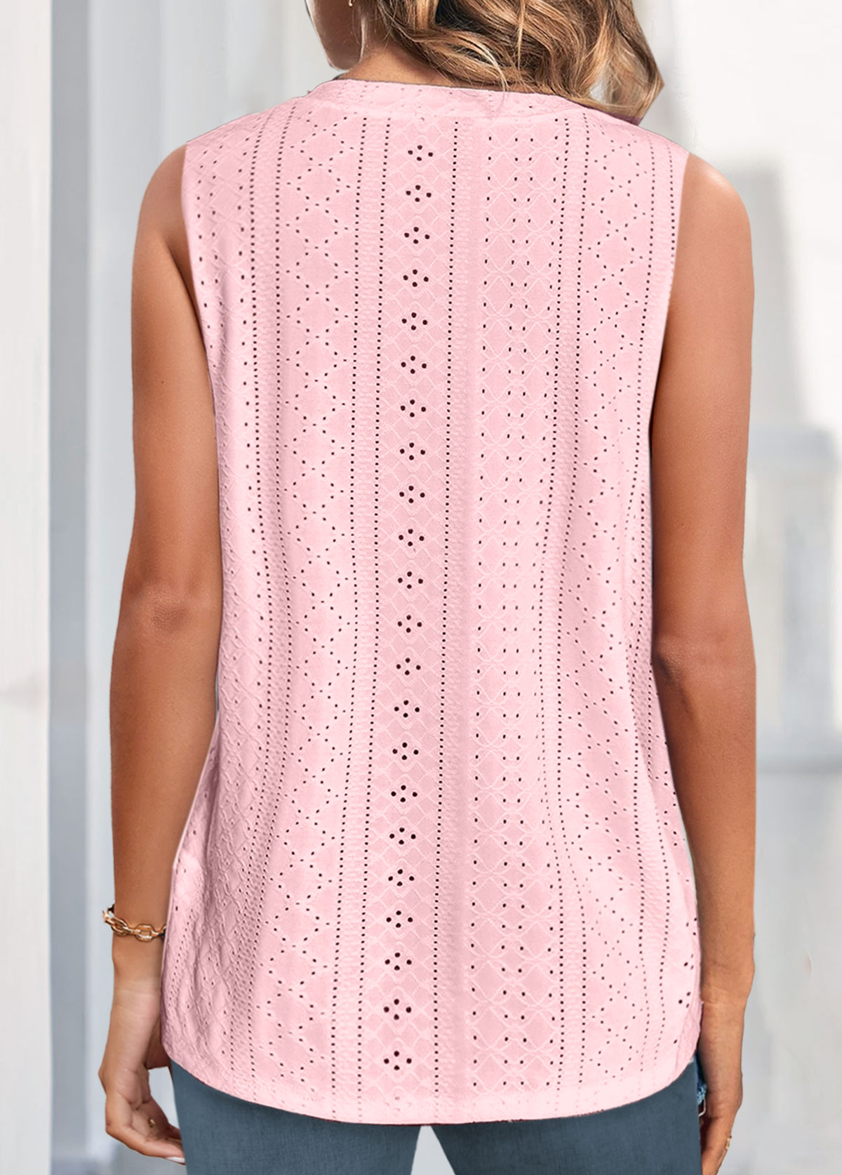 Pink Button V Neck Tank Top