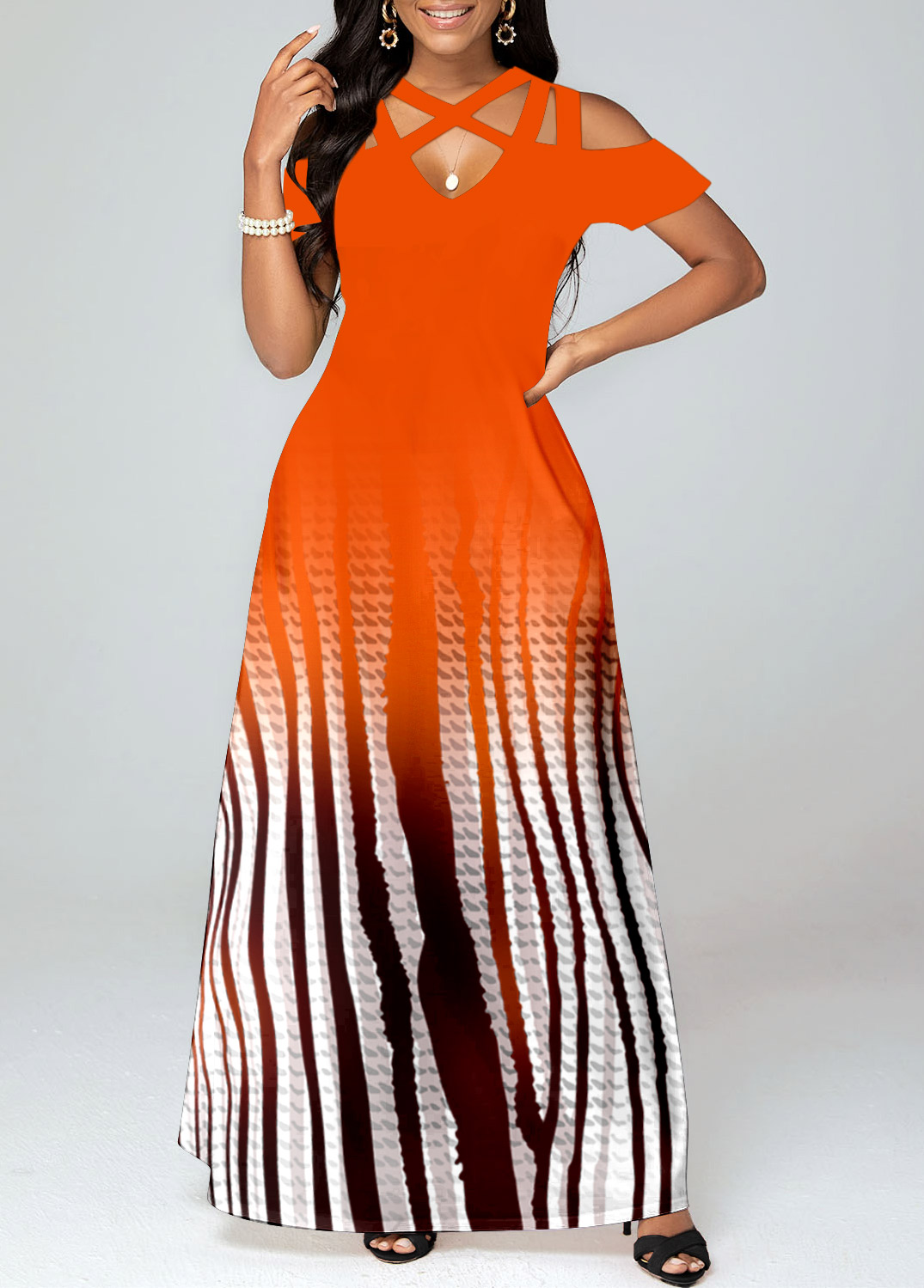 Orange Criss Cross Ombre Maxi Dress