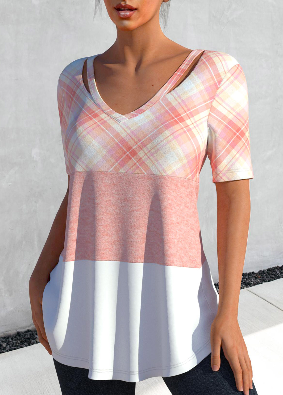 Plus Size Plaid Short Sleeve T Shirt | picture 