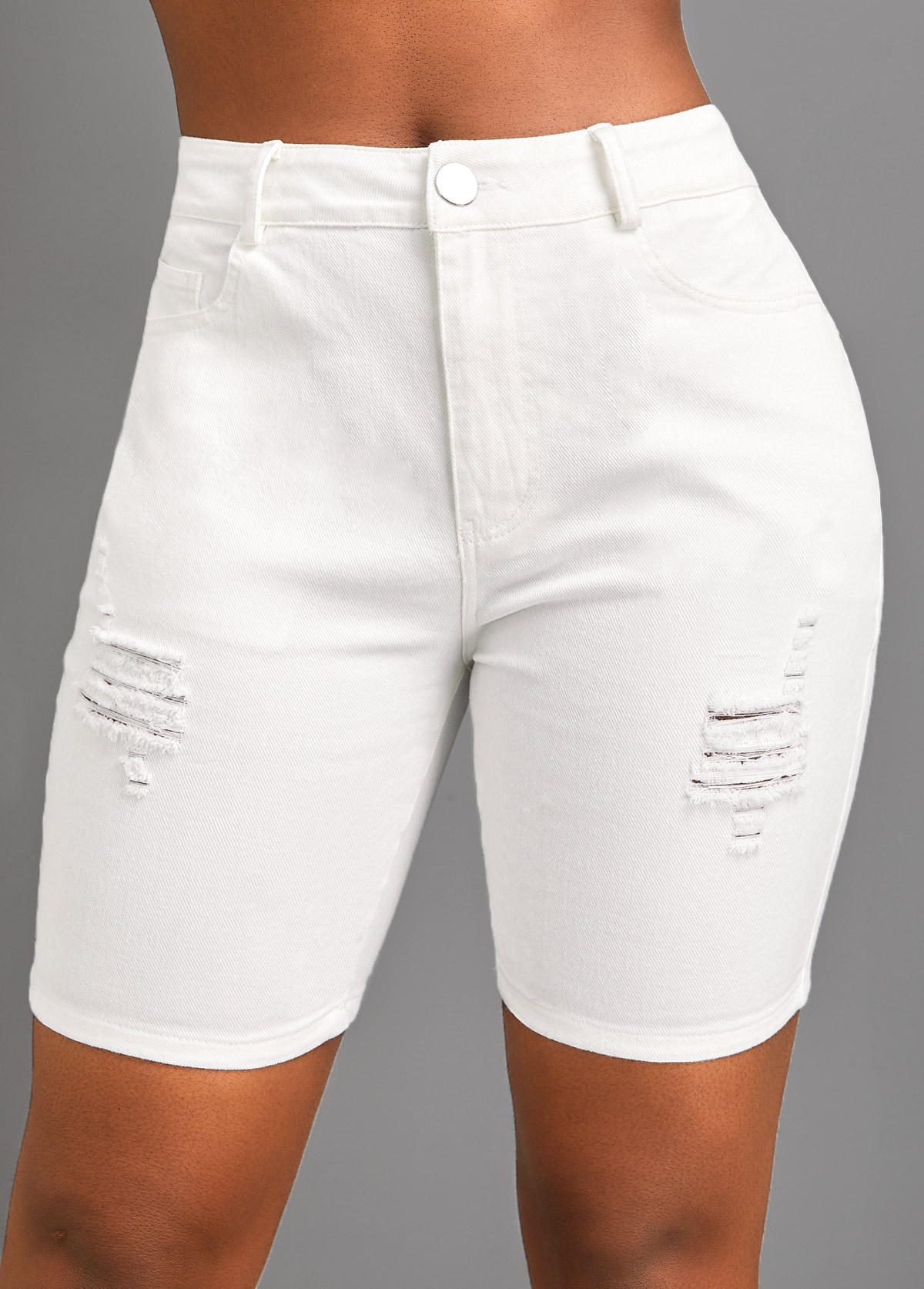 White Pocket Skinny Zipper Fly High Waisted Shorts