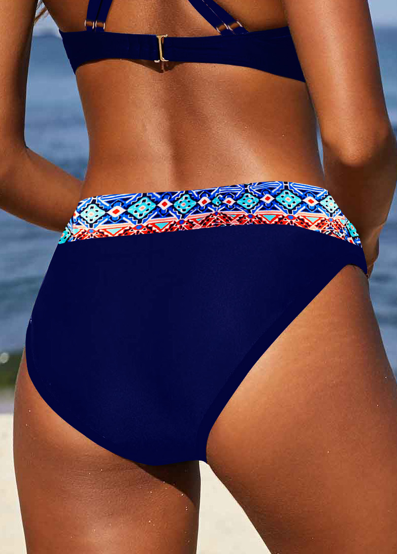 Mid Waisted Tribal Print Navy Bikini Bottom