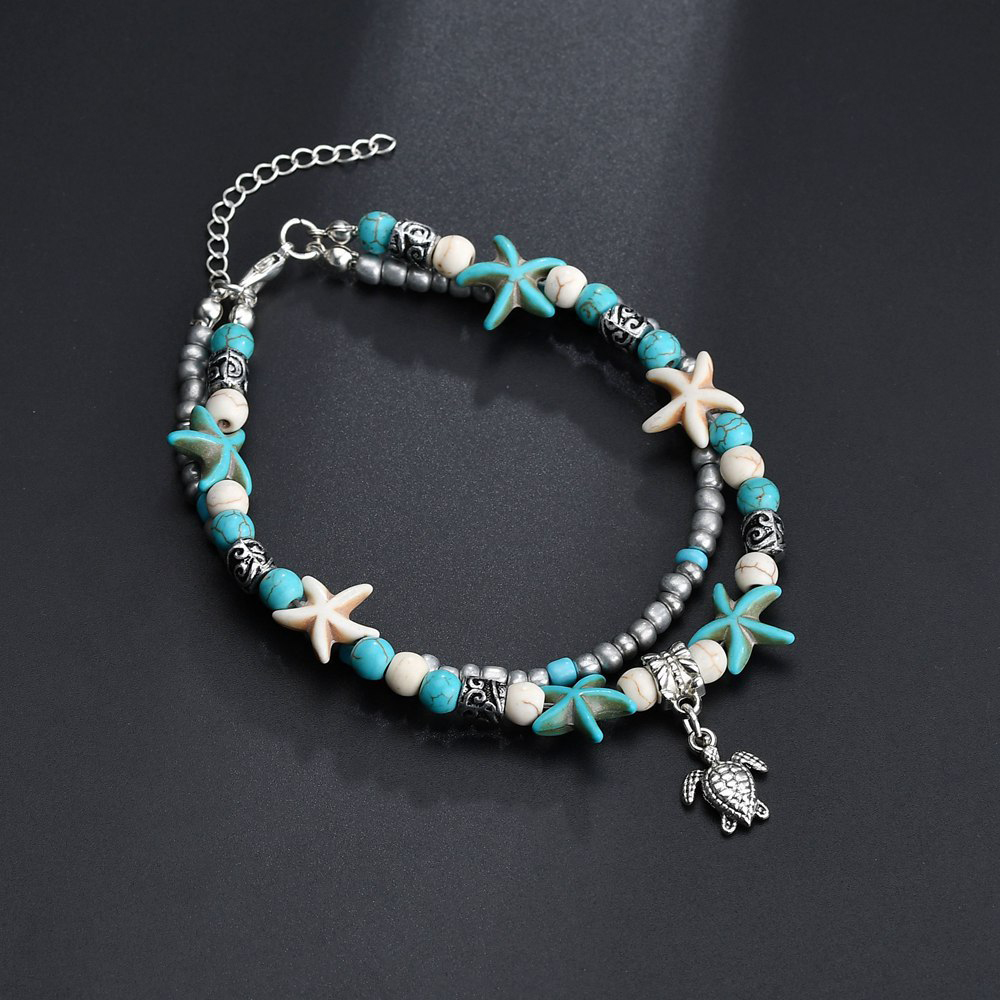 Asymmetrical Design Silver Jade Detail Anklet | picture 