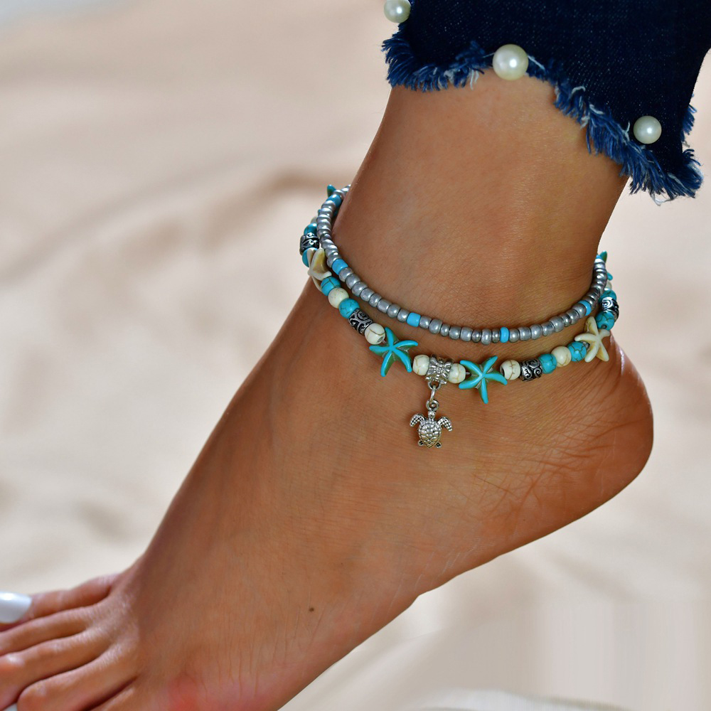 Asymmetrical Design Silver Jade Detail Anklet | picture 