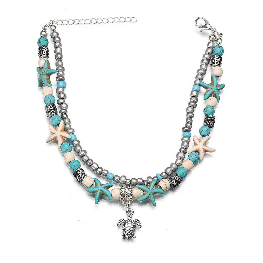 Asymmetrical Design Silver Jade Detail Anklet | picture 3