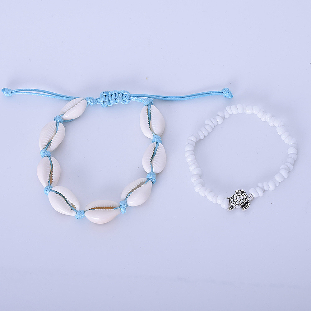 White Asymmetrical Shell Design Anklet Set | picture 