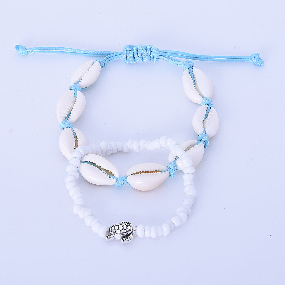 White Asymmetrical Shell Design Anklet Set | picture 