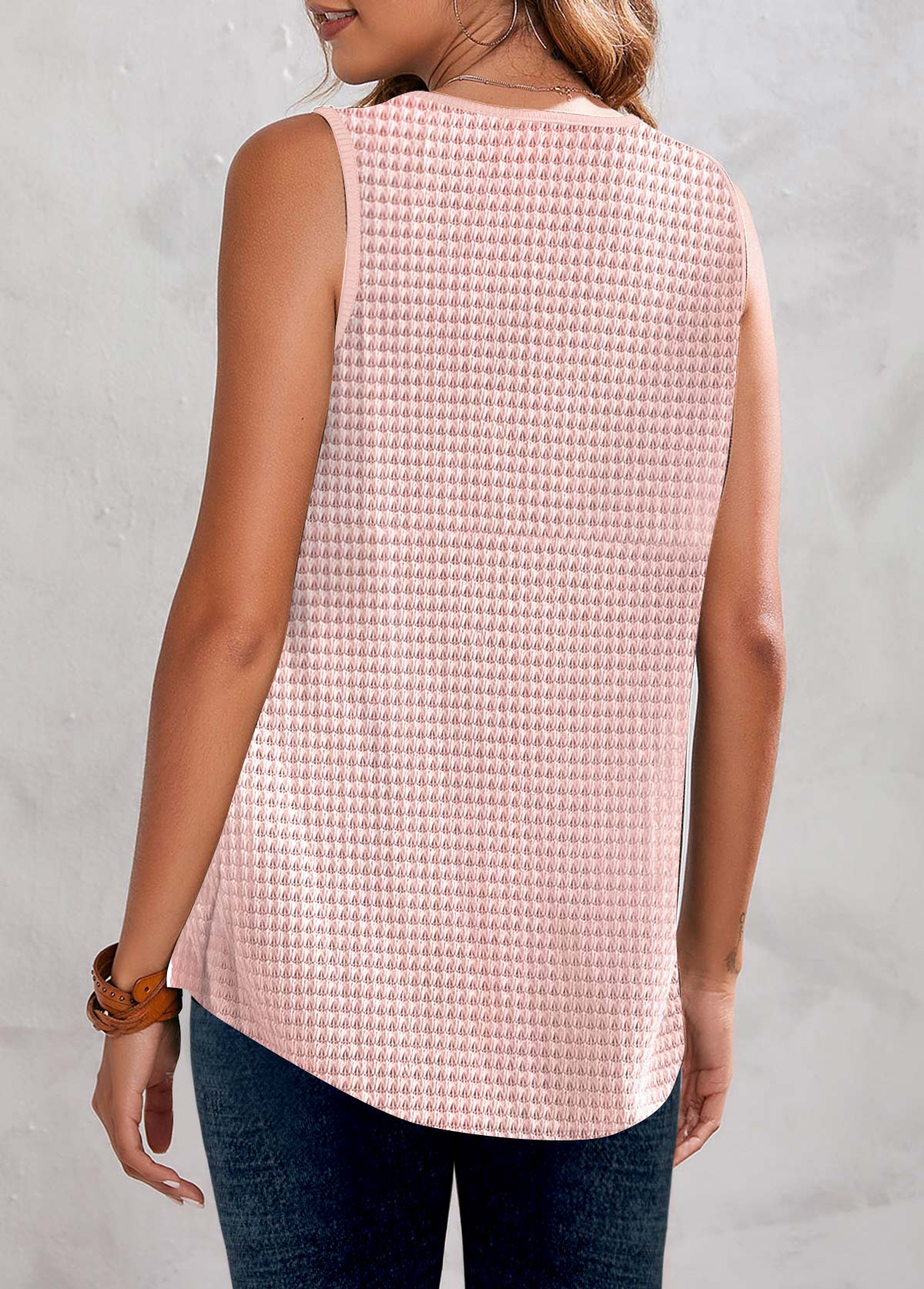 Pink Button V Neck Tank Top