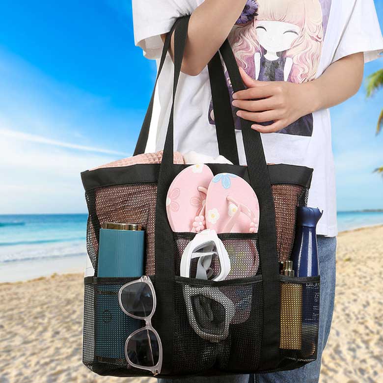 Black Color Mesh Detail Open Hand Bag | picture 