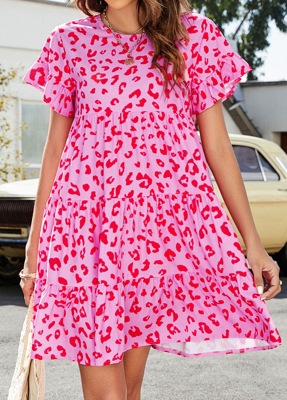 Pink Lightweigh Leopard A Line Dress