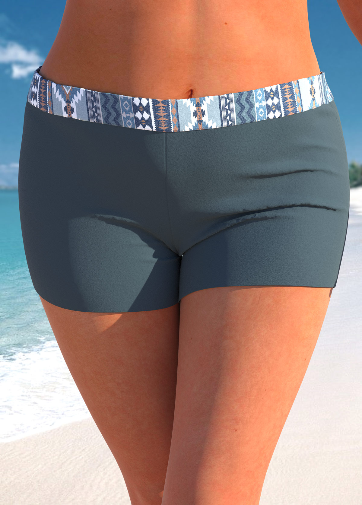 Plus Size Mid Waisted Tribal Print Swim Shorts | picture 