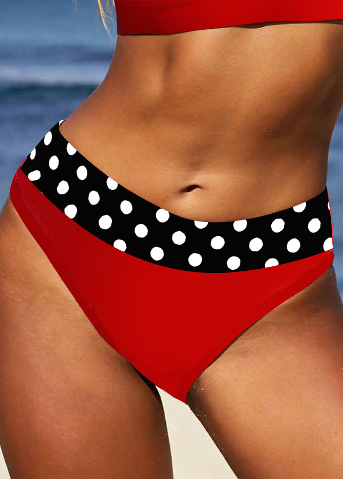 Mid Waisted Polka Dot Red Bikini Bottom