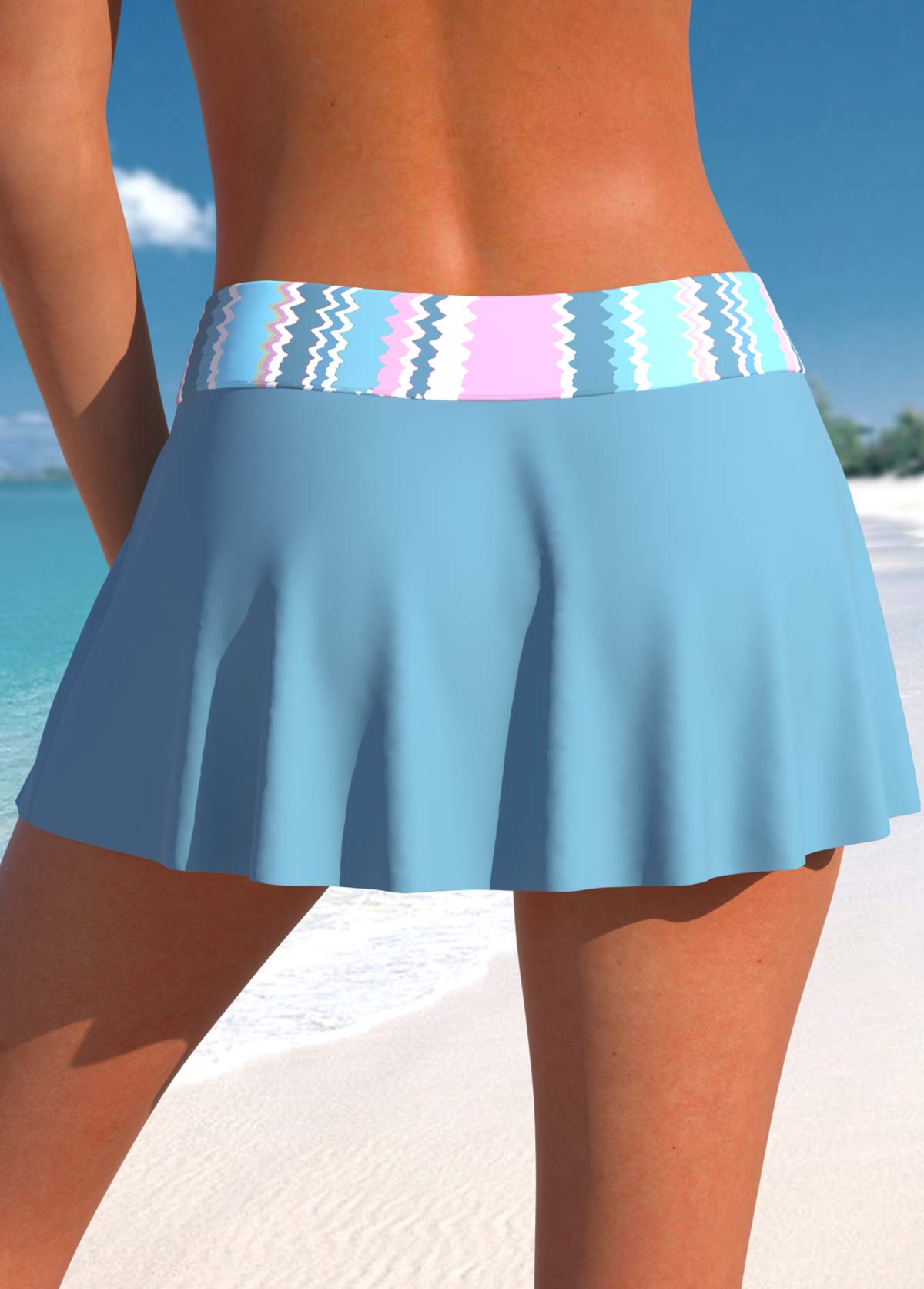 Mid Waisted Multi Stripe Print Swim Skirt
