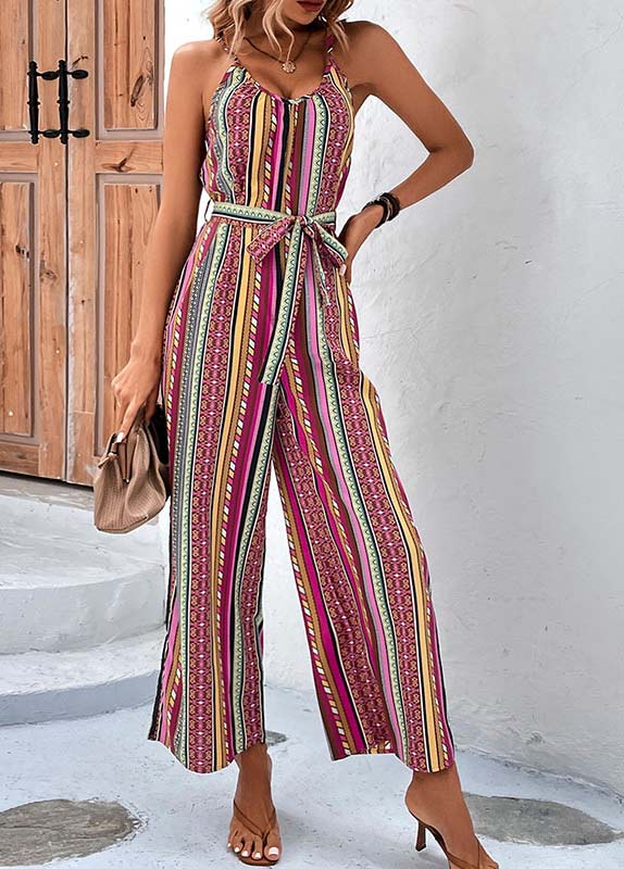 Multi Color Tie Striped Ankle Length Belted Jumpsuit