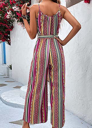 Multi Color Tie Striped Ankle Length Belted Jumpsuit