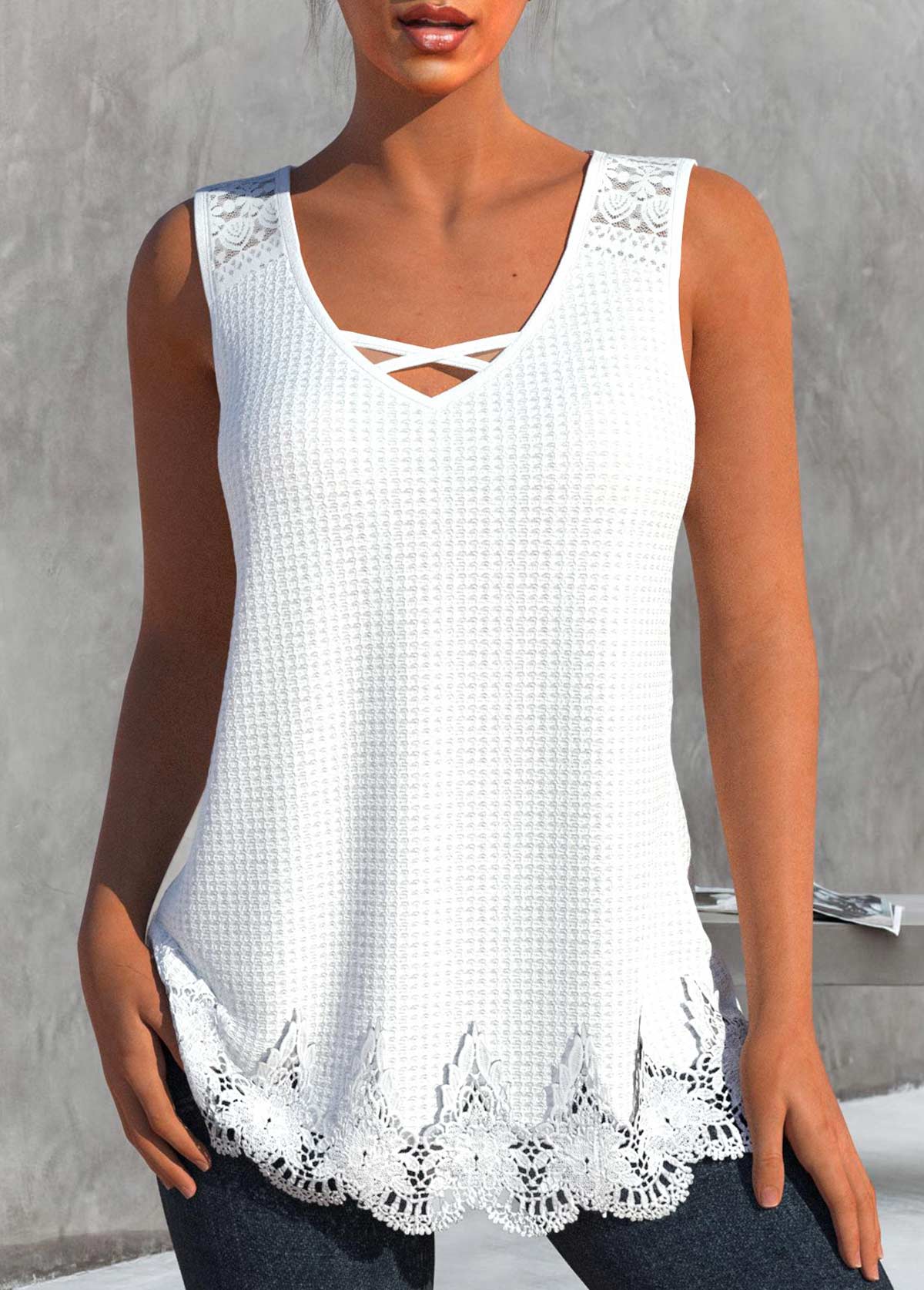 White Lace V Neck Tank Top | picture 